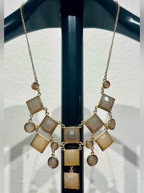 Icing Gold-Tone Beige Gem Statement Necklace